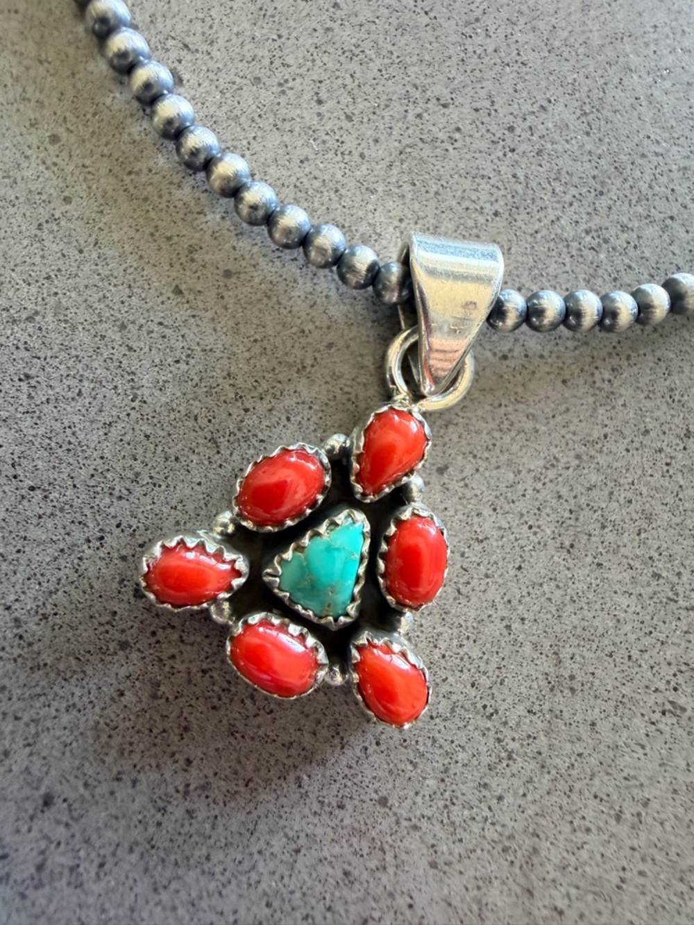 Sterling Silver Emerald Valley Turquoise & Red Coral Southwestern Pendant | New